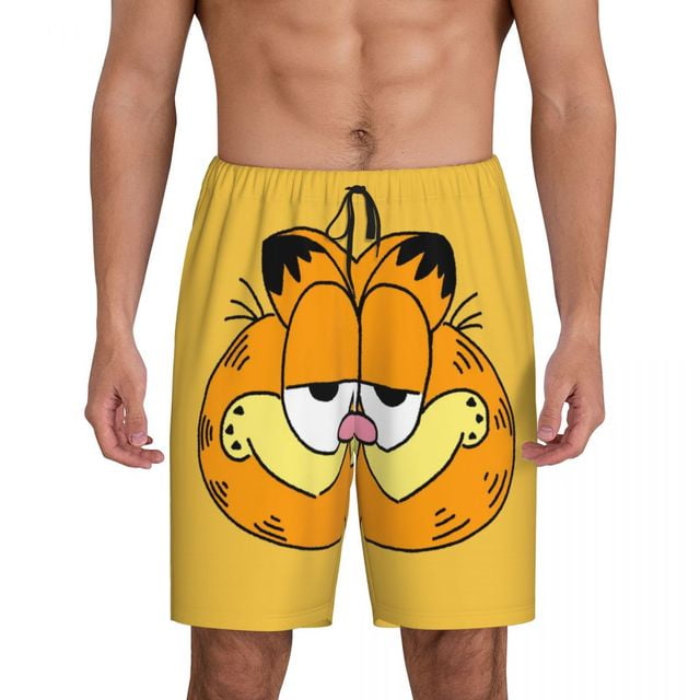 Custom Print Men Manga Garfields Cartoon Anime Cat Pattern Pajama Bottoms Sleepwear Pjs Sleep Shorts with Pockets