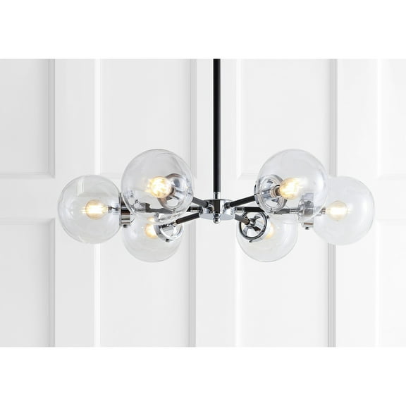 JONATHAN Y Caleb Adjustable 6-Light 28" Brass Cluster Pendant, Chrome/Black