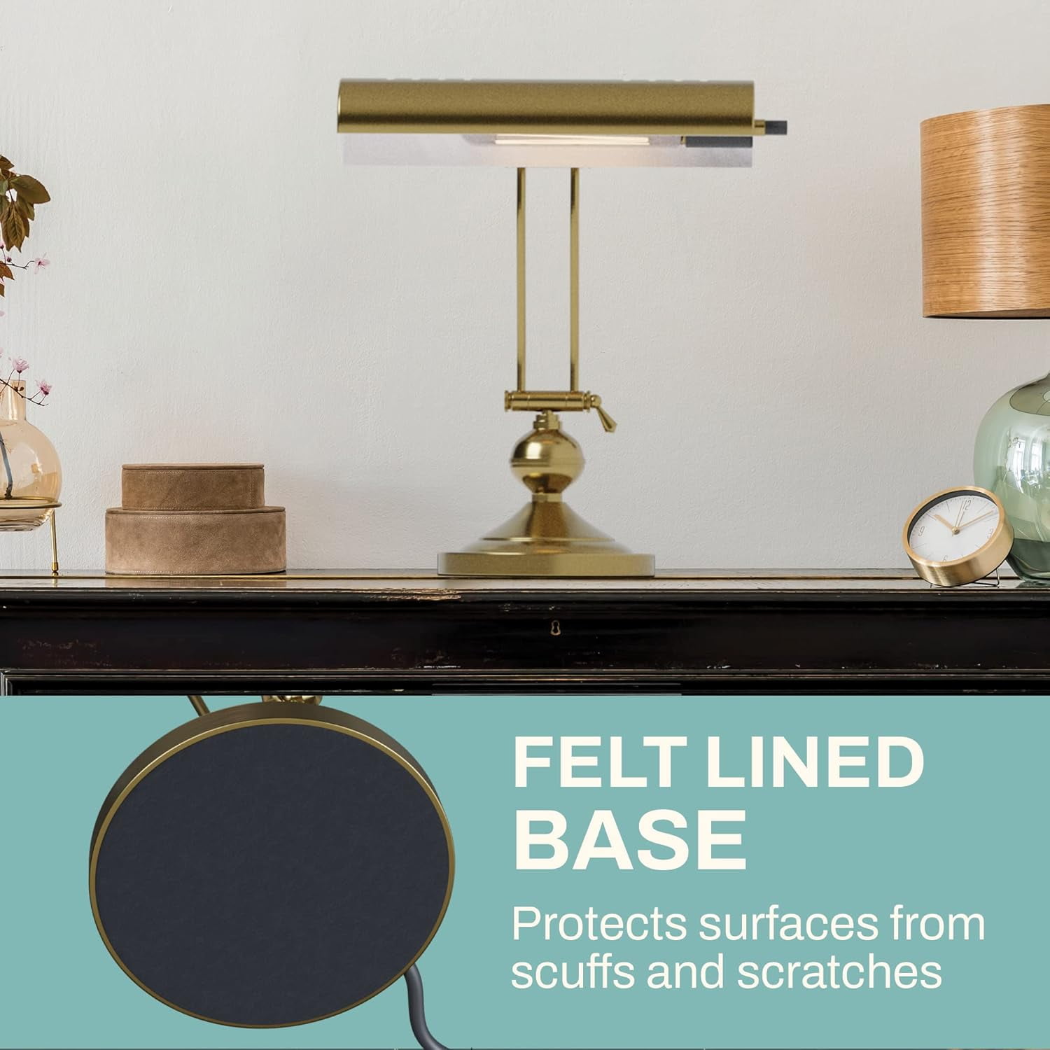 Home Intuition Classic Antique Retro Adjustable Leaning Piano Lamp Banker Desk Light with LED Bulb Included (Brushed Brass)