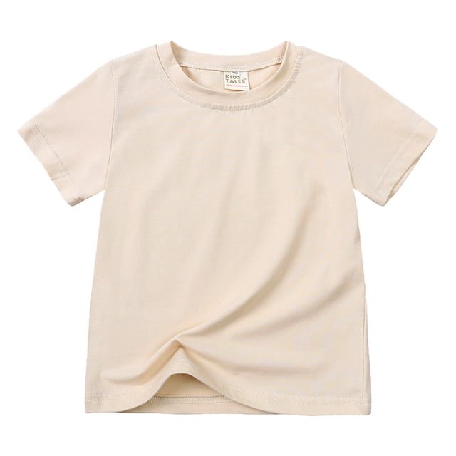 PEASKJP Girls Graphic Tees Short Sleeve Crew Neck Active Athletic Performance T-Shirt,Beige 110