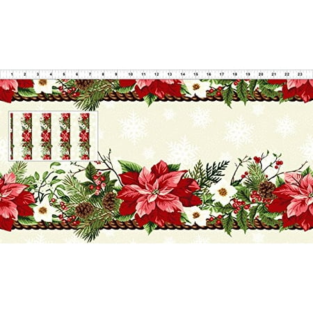 winter twistred poinsettia border2wt1christmas cotton fabric by in the beginning