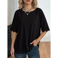 thumbnail image 5 of Women'S Summer Tops Oversized Short Sleeve Shirts Casual Loose Lace Patchwork T-Shirt Outfits Black L, 5 of 6