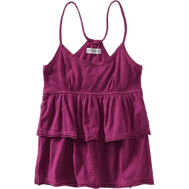 Aeropostale - Camiseta sin mangas con volantes para mujer, color morado, grande