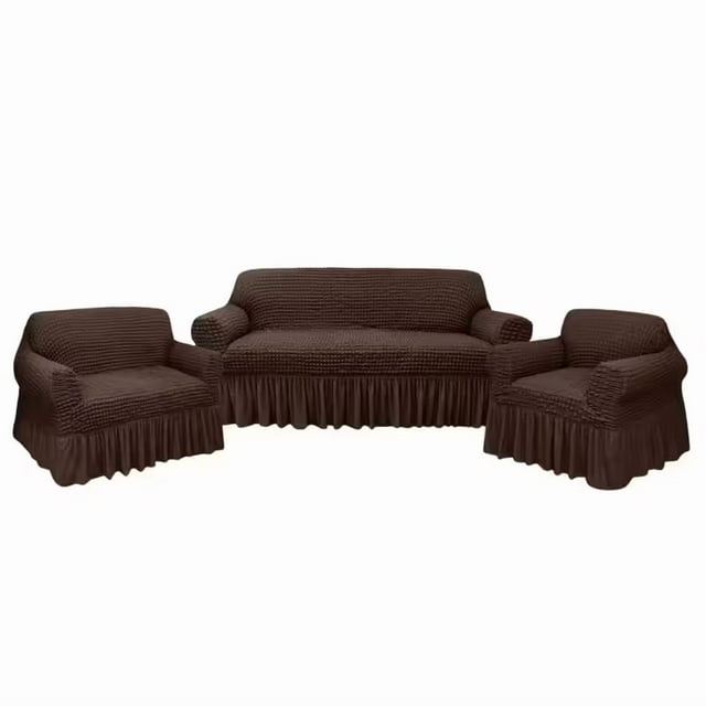 Cubre Sala Con Falda De Olan Fundas Protector Stretch 3 Set chocolate