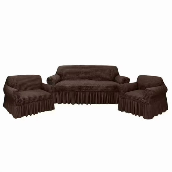 Cubre Sala Con Falda De Olan Fundas Protector Stretch 3 Set chocolate
