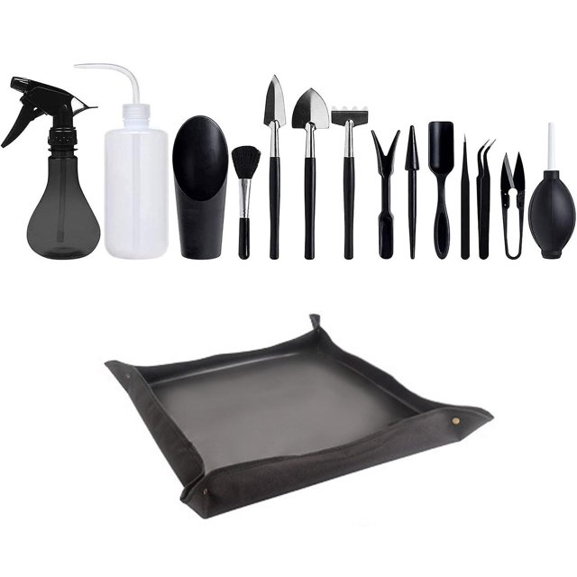 Mini juego de herramientas de jardinería de 15 piezas, herramientas de plantación de jardín para trasplantes de suculentas, kits de herramientas de jardinería con tapete de jardín