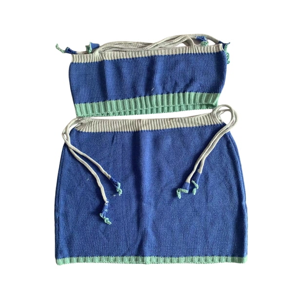 VISgogo Trajes de dos piezas para mujer, blusas cortas con tirantes de espagueti y ribete de patchwork + minifalda con cintura elástica VISgogo moda