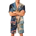 thumbnail image 2 of Mens Halloween Two Piece Pajama Set Funny Bat Printed Casual Short Sleeve Button-Up Collared T-Shirts and Shorts Trendy Comfy Clothes Purple M, 2 of 4