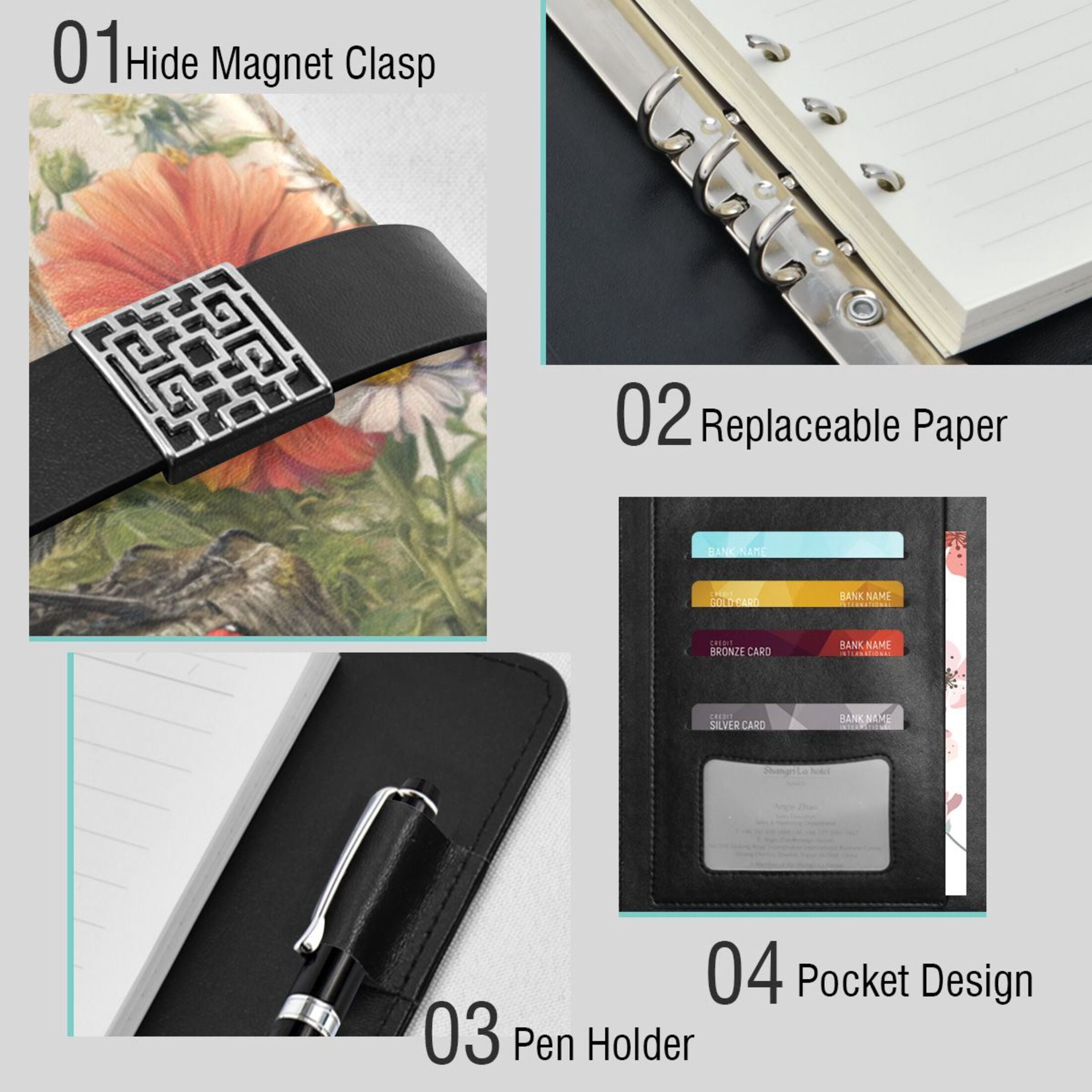 Leather Planner Leather Notebook Notebook Journal Binder Design Pen Pocket Design Convenient for Storage Blue Bird Perched