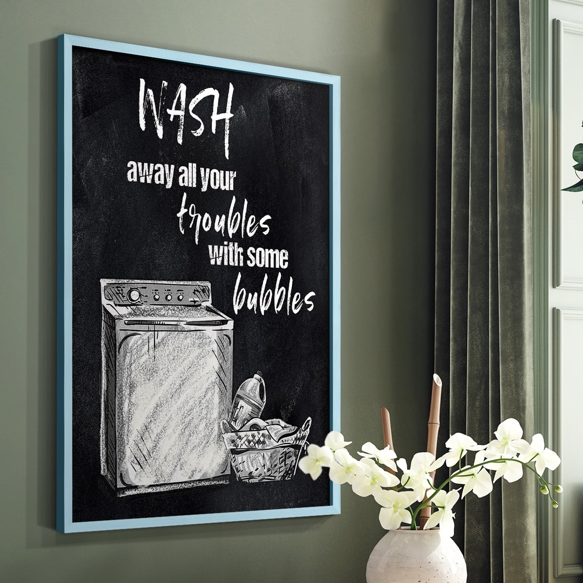 Wash Away Your Troubles Framed Print in Blue Solid Wood 8 x 10 Framed Print