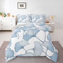 Homewish Dreamy Ginkgo Leaf Bedding Comforter Set for Teens, White Blue Twin Comforter Sets, Simple French Style Reversible Bedding Set, Microfiber Bedroom Decor, 2-Piece