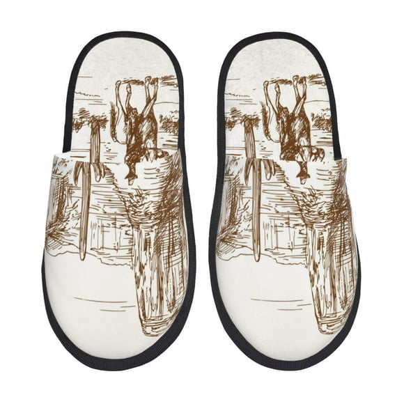Fotbe Western Desert Cowboys Pantuflas Peludas para Mujer con Estampado, Zapatillas de Peluche, Zapatos de Invierno para Casa, Uso Interior y Exterior-Large