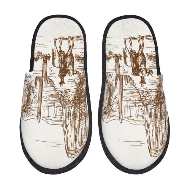 Fotbe Western Desert Cowboys Pantuflas Peludas para Mujer con Estampado, Zapatillas de Peluche, Zapatos de Invierno para Casa, Uso Interior y Exterior-Large