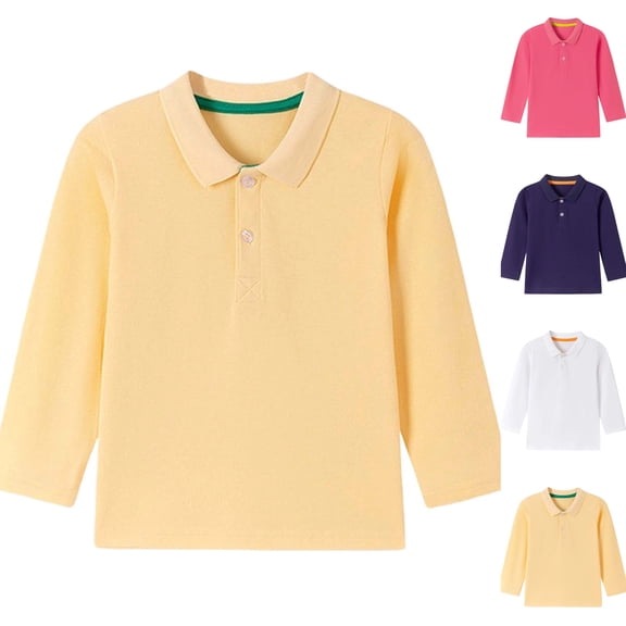 Sentuca Boys Girls Cotton Polo Shirt Long Sleeve Collared Uniform Tops Back to School Casual Kids Shirts Size 8-9Y Yellow