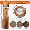 thumbnail image 5 of Haomacro Kitchen Wooden Salt and Pepper Grinder Set: Refillable Salt & Pepper Mills Adjust for Customized Coarseness, Crafted of Solid Acacia Wood with Ceramic/Stainless Steel Core, 8 Inches 2 Pack, 5 of 6