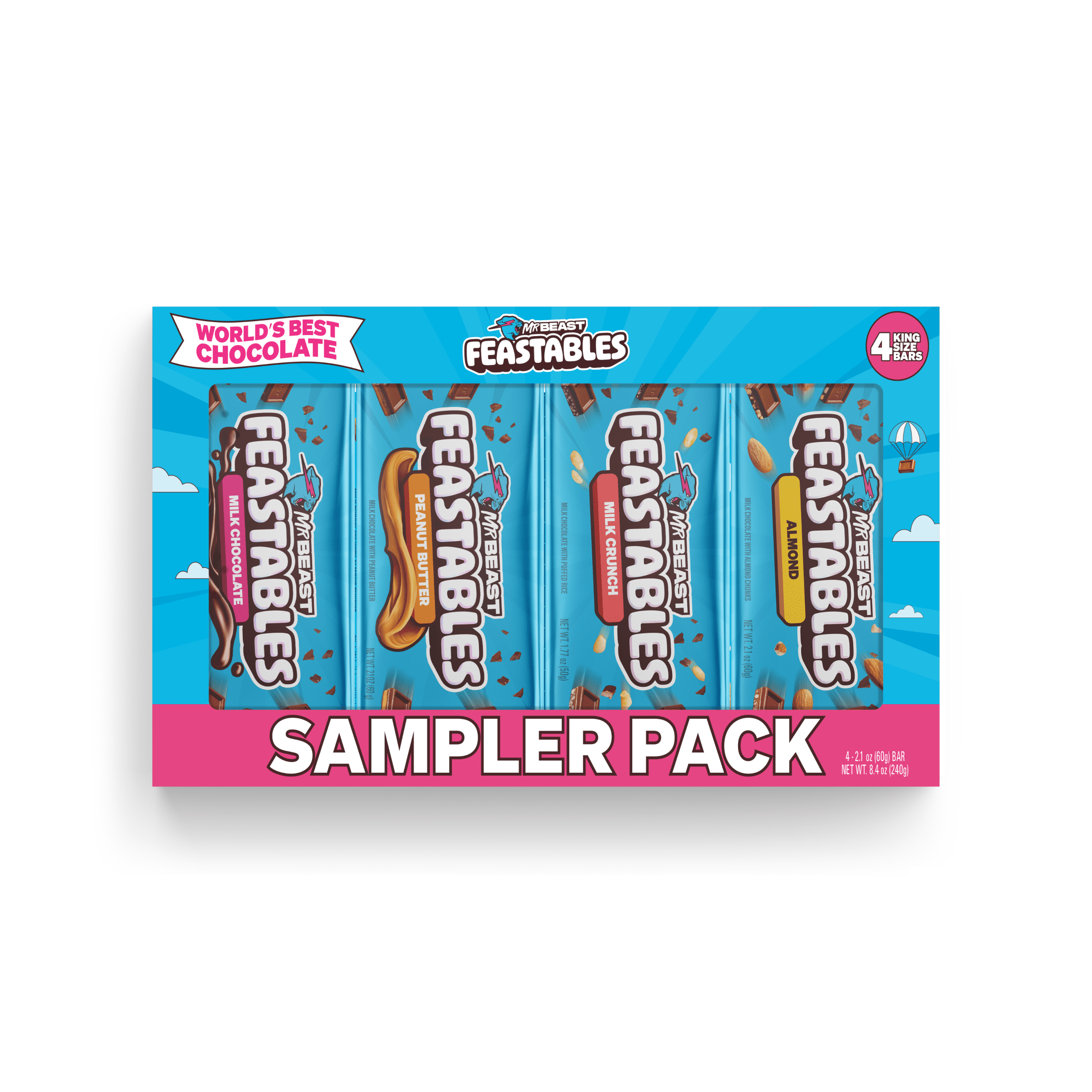 Feastables MrBeast Milk Chocolate Bar Variety Pack, 4 Count, 2.1