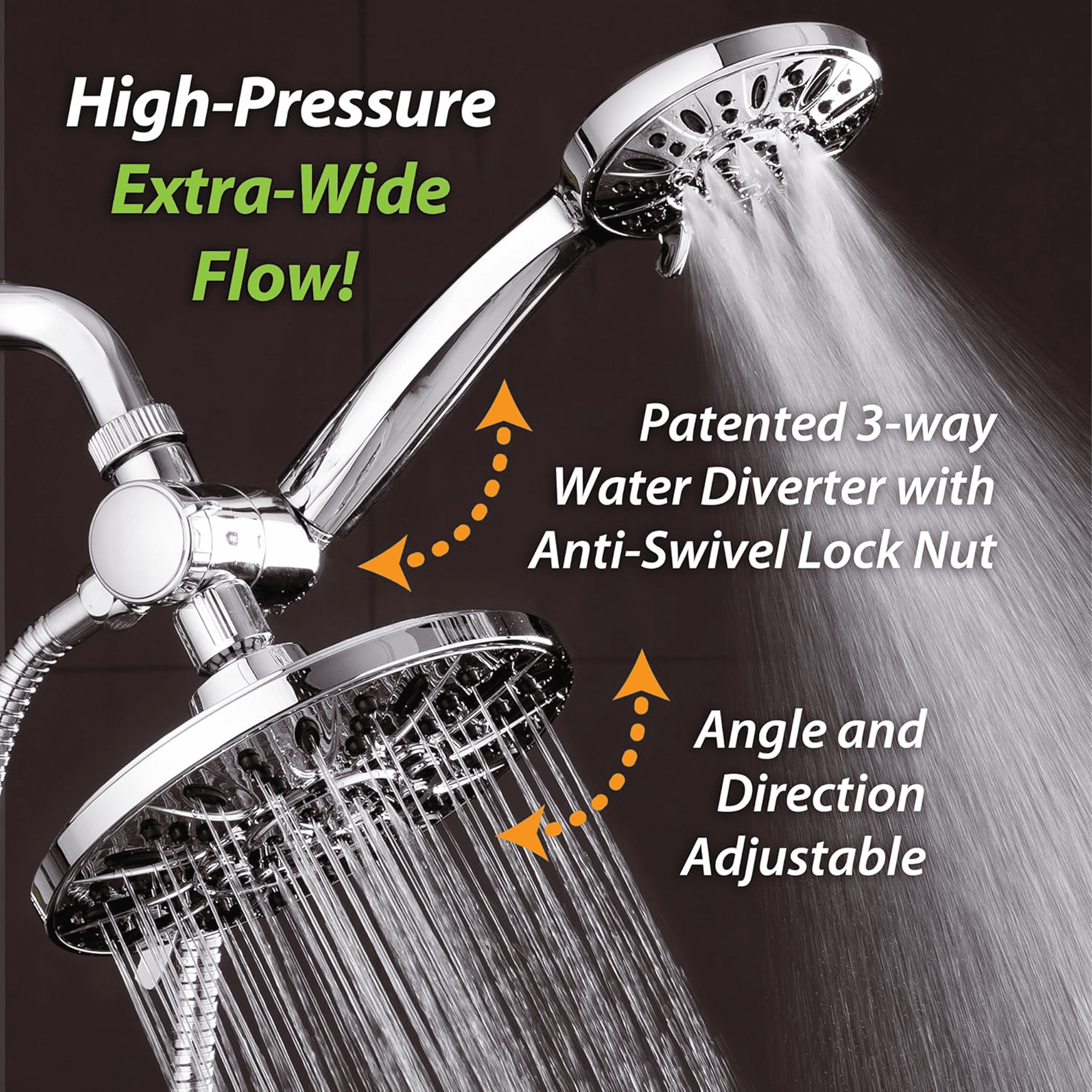 SERABETTO  Handheld showerhead with Filter,Dual 5-inch showerheads Pulsating Rain Shower Head, 7+2Mode Hand Held Shower with Hose 60in