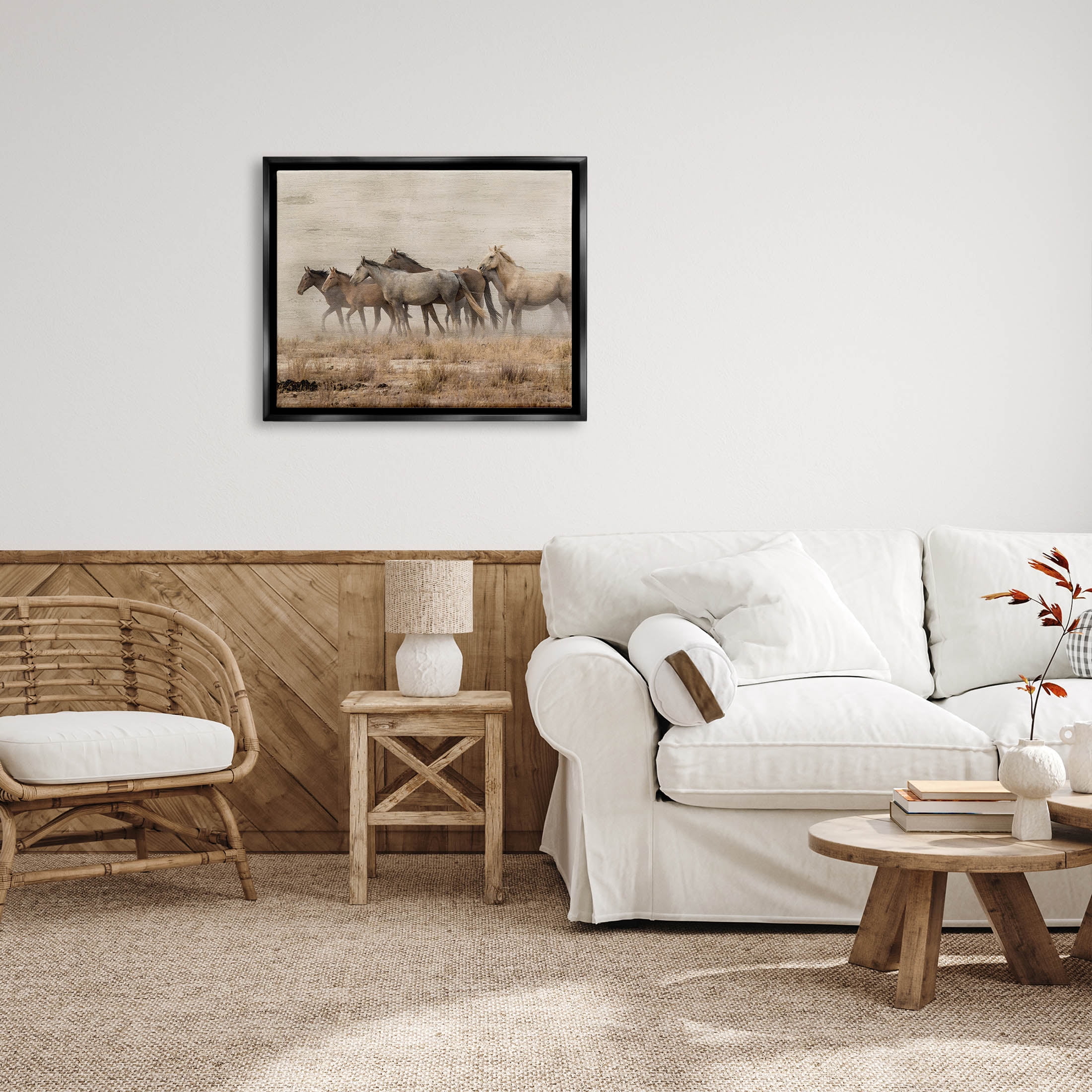 Galloping Horse Herd Countryside Animals & Insects Graphic Art Jet Black Framed Art Print Wall Art
