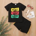 thumbnail image 3 of Toddler Boy Clothes 3 Years Toddler Boys Summer Short Outfit Sets 4 Years Short Sleeve Letter Prints Tops Elastic Shorts 2PCS Set Black, 3 of 8