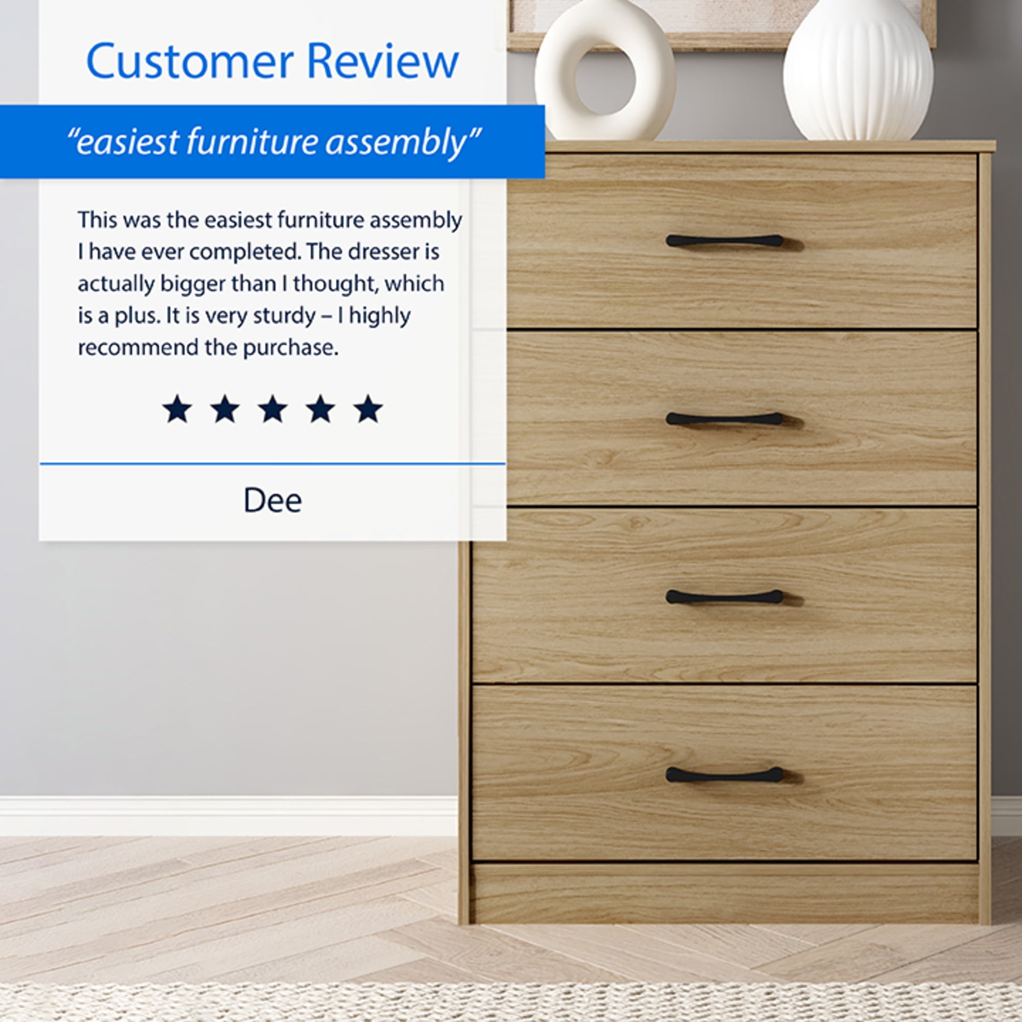 (3 pack) Mainstays Ardent 4 Drawer Dresser, Euro Oak
