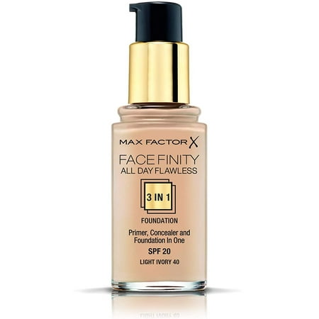 Max Factor FaceFinity All Day Flawless 3 in 1 Foundation, Primer and Concealer, SPF 20 Light Ivory (Best Way To Apply Foundation Primer)