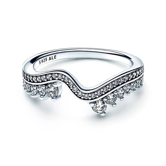 PANDORA SPARKLING ASYMMETRIC WAVE RING