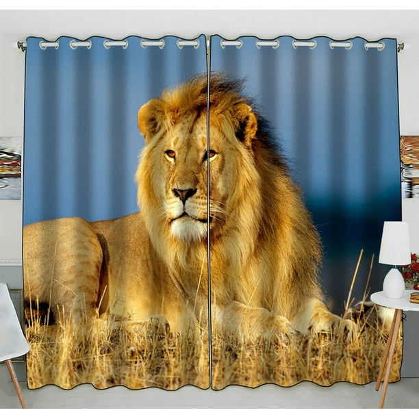 Gckg African Lion Window Curtain Kitchen Curtain Size 52 W X 84 Inches Two Piece Walmart Com Walmart Com