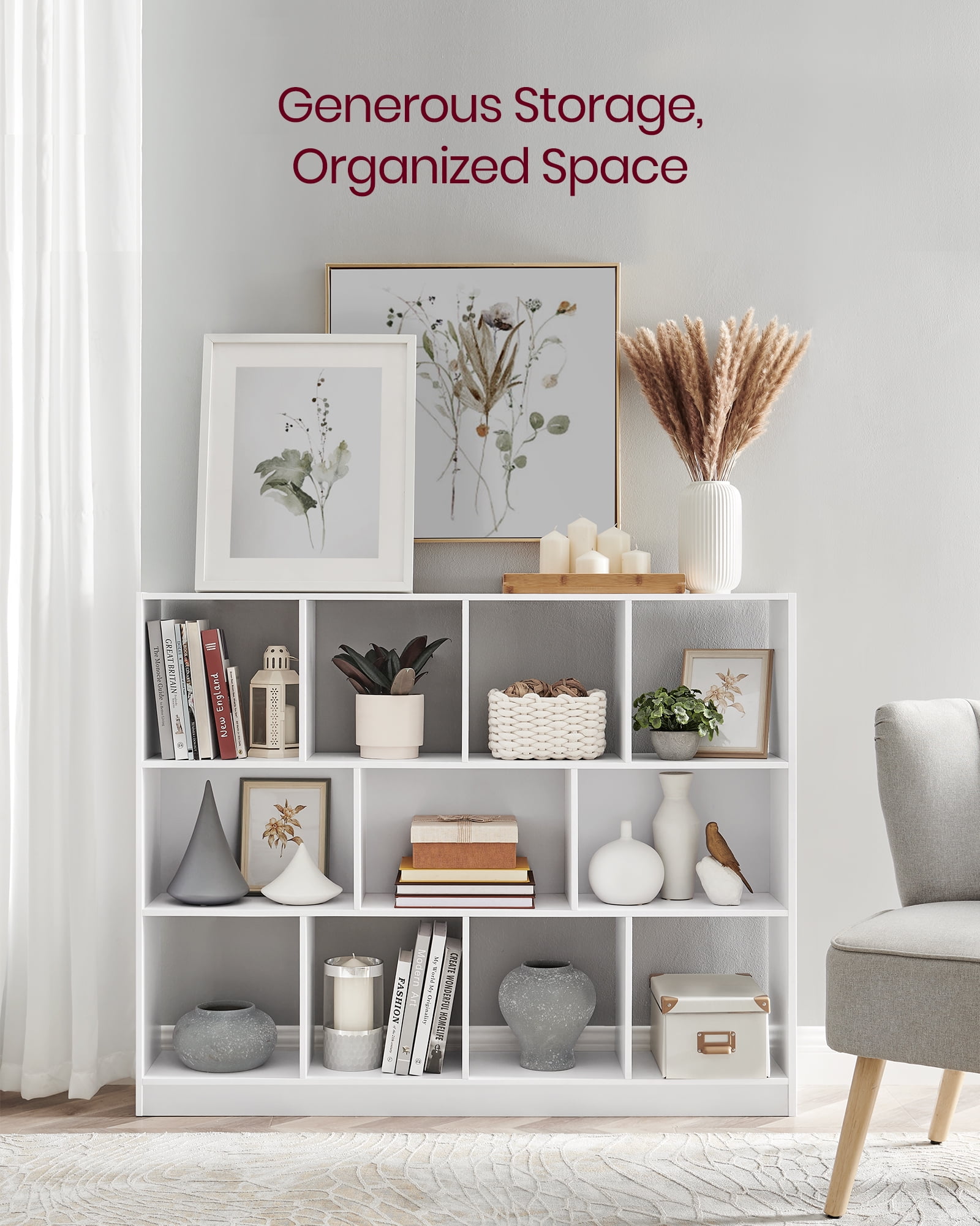 11-Cube Storage Organizer Bookcase Book Shelf Storage Cabinet for Study Bedroom Living Room White