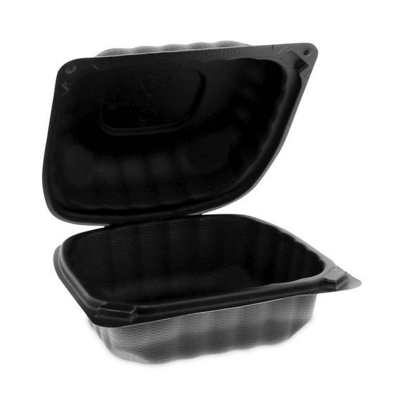 Pactiv Evergreen EarthChoice SmartLock Microwavable MFPP Hinged Lid Container, 5.75 x 5.95 x 3.1, Black, Plastic, 400/Carton