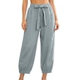 thumbnail image 2 of Utoimkio Women's Linen Jogger Pants Self Tie Bow Elastic Waist Dual Side Pockets Cuffed Ankle Casual Cropped Bottoms for Summer Daily Wear, 2 of 6