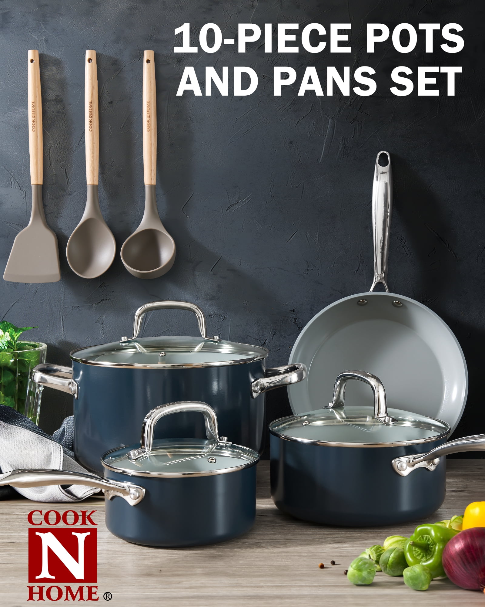 Cook N Home Nonstick Sauce Pan with Glass Lid, 1.5-Quart Small Saucepan Hard Anodized Non Stick Ceramic Cookware, Induction Cooking Pots and Pans with Stay-Cool Handles, Cacerola, Blue