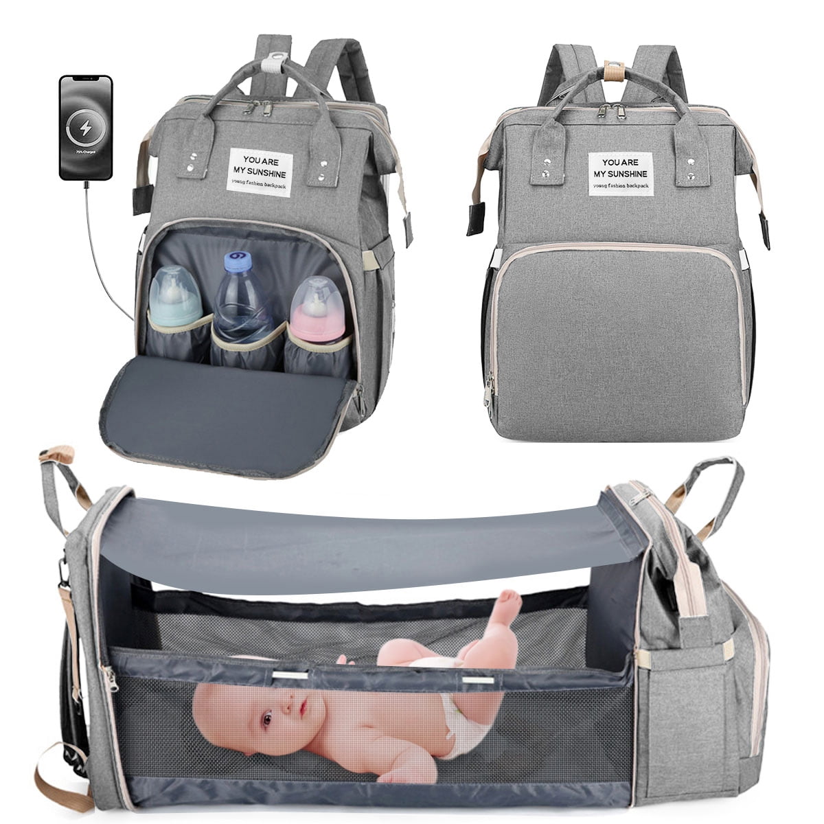 Waterproof and Stylish Diaper Bag Backpack WiseWater Multifunction Travel Back Pack Maternity Baby Changing Bags Large Capacity Maternity Nappy Bag with USB Grey 