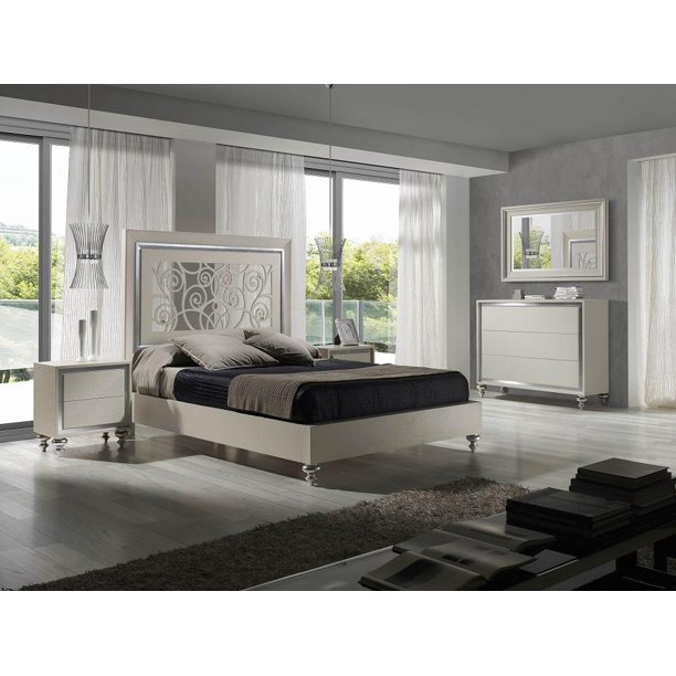 Modern White Finish Ornate Carved Headboard King Bedroom Set 3pcs J M Alba Com Modern White Finish Ornate Carved, Modern White King Bedroom Set