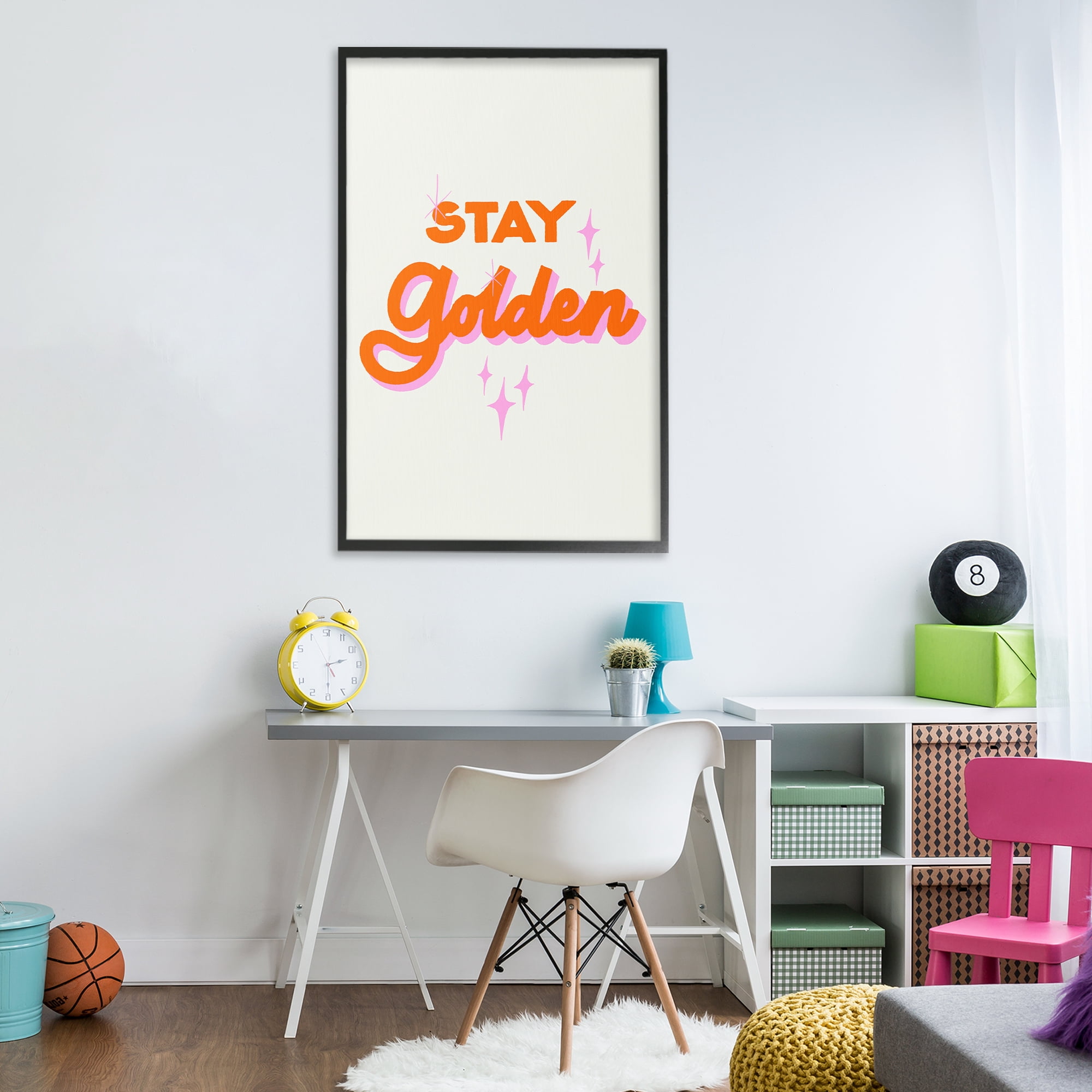 Stupell Industries Stay Golden Retro Letters Black Framed Giclee Art, design by Indira Prieto | IndySign
