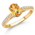 thumbnail image 2 of Gem Stone King 10K Yellow and White Gold Yellow Citrine and White Lab Grown Diamond Engagement Ring for Women (1.43 Cttw, Oval Checkerboard 8X6MM, Gemstone November Birthstone, Size 7), 2 of 4