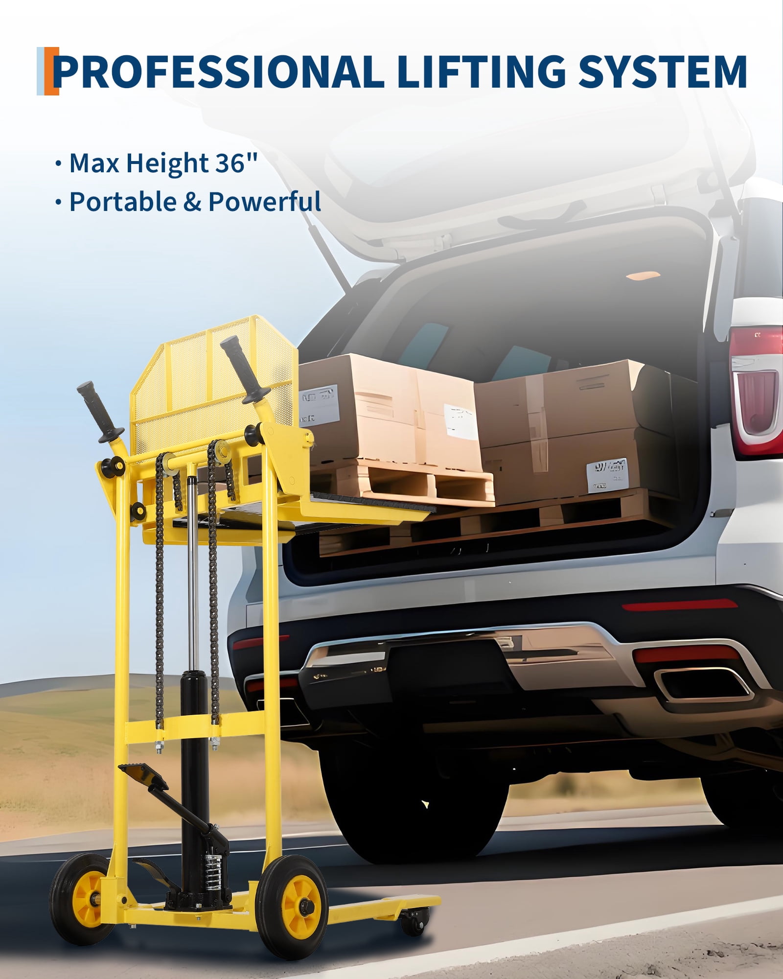 M optimized 440lbs Adjustable Hydraulic Hand Truck, Hydraulic Material Lift, Pallet Truck Dolly, Lift Table, Fork Lift, 36" Max Lift Winch Stacker with Steel Platform Board