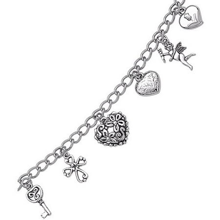 Silver-Plated Sweet Hearts Charm Bracelet, 7.5