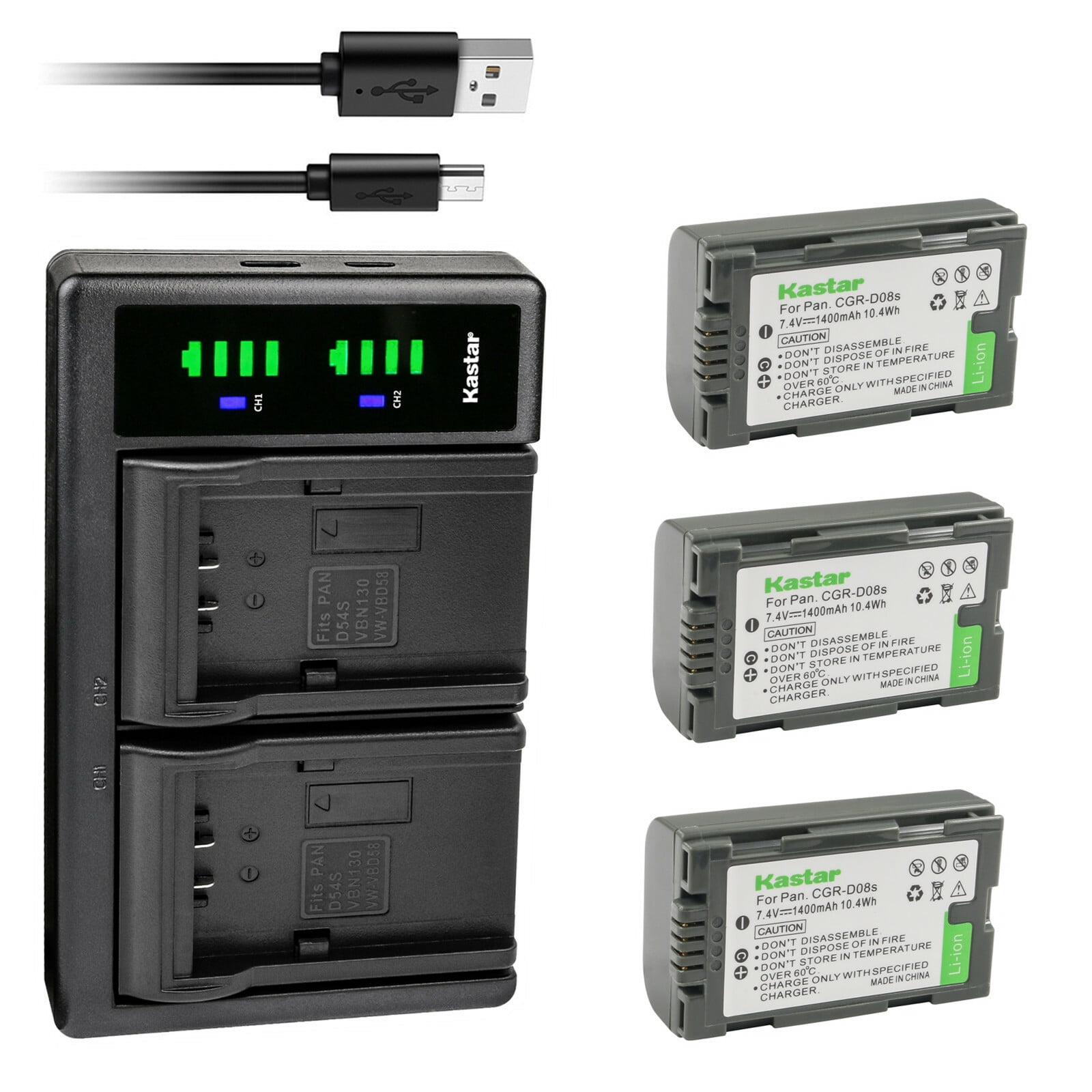 Kastar 3-Pack CGR-D08S Battery and LTD2 USB Charger Compatible with Panasonic NV-GS1 NV-GS1B NV-GS3 NV-GS3B NV-GS4 NV-GS4B NV-GS5 NV-GS5B NV-GS7 NV-GS11 NV-GS15 NV-GS33 NV-GX7 Camera