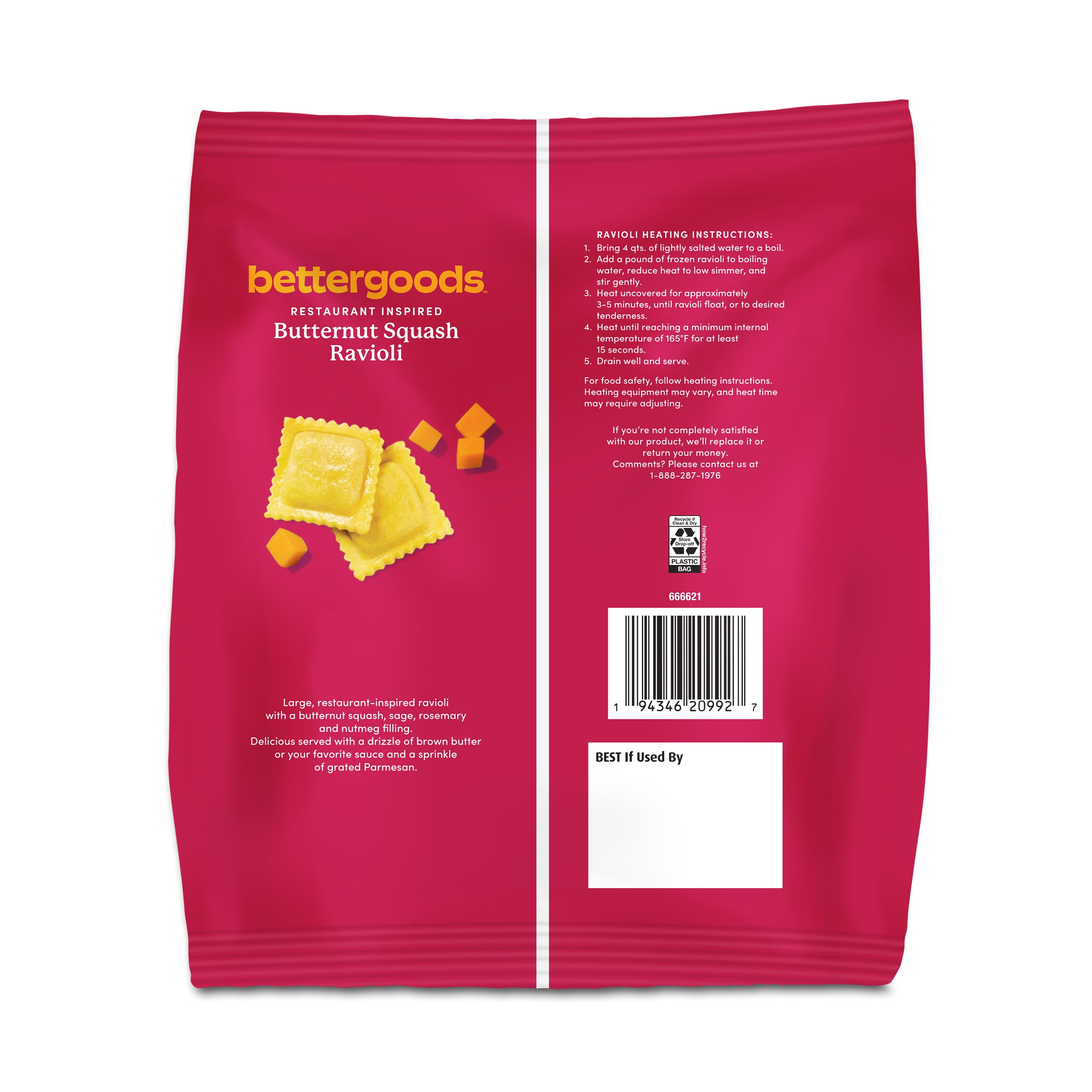 bettergoods Butternut Squash Ravioli, 18 oz (Frozen)