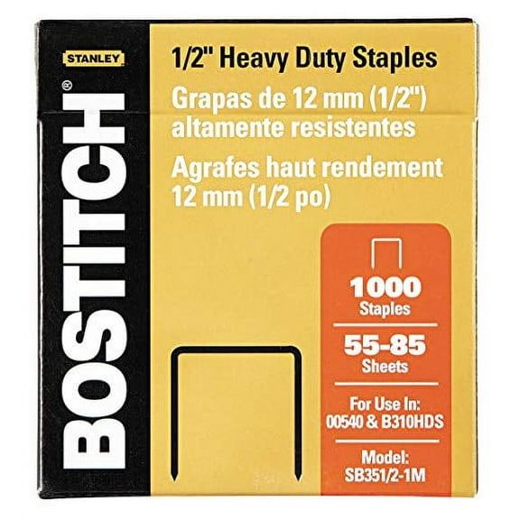 Bostitch SB351/2-1M Heavy-Duty Premium Staples, 1/2-Inch Leg Length, 1000/Box