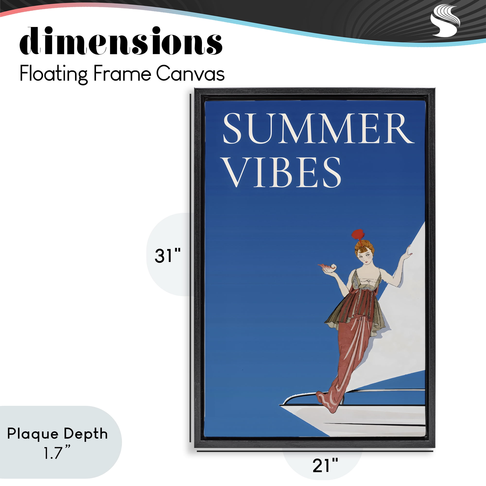 Stupell Industries Summer Vibes Vintage Yacht Black Framed Floater Canvas Wall Art, design by Creative Studio