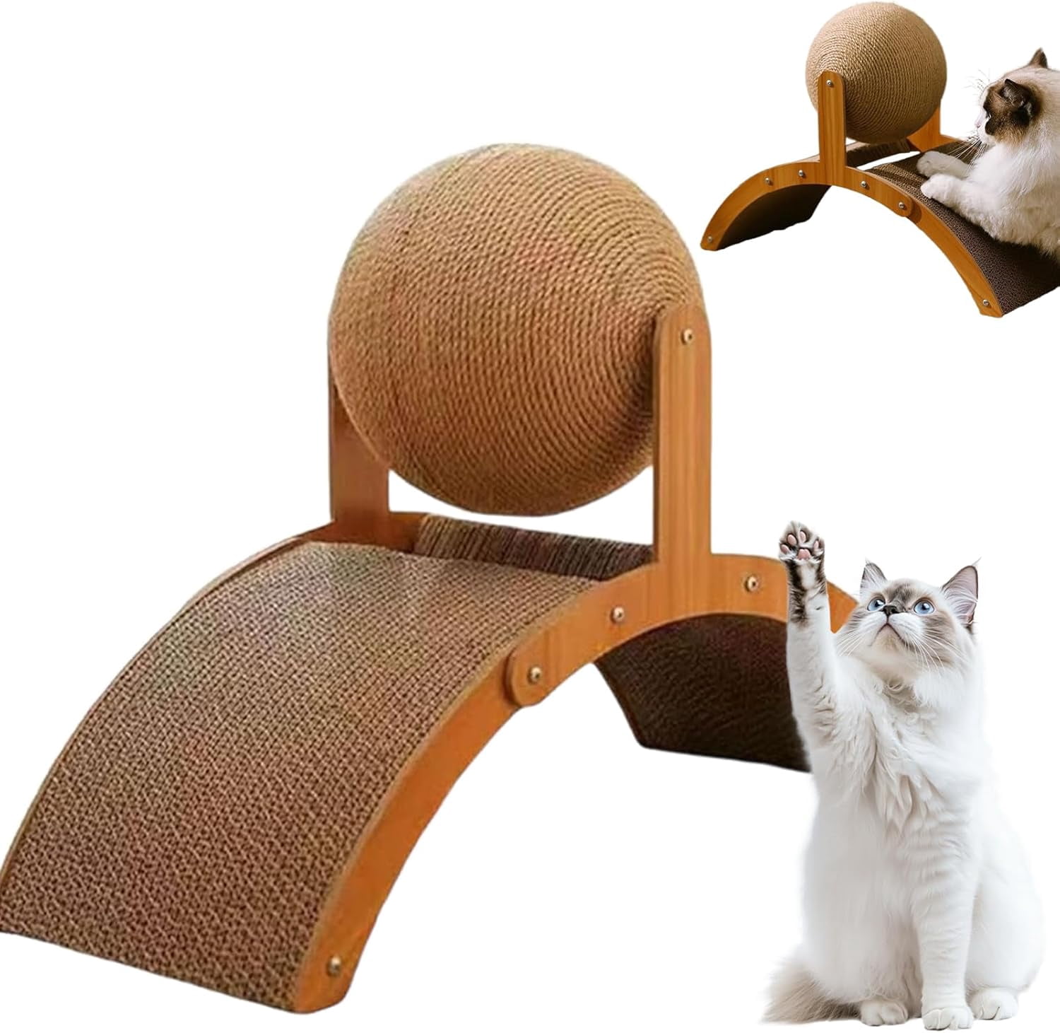 Cat Scratching Ball on Stand, Cat Scratching Post Design with Arch Bridge and Ball for Indoor Cat Kittens Interactive Pet Toys, for Feline Entertainment & Claw Car (Small)