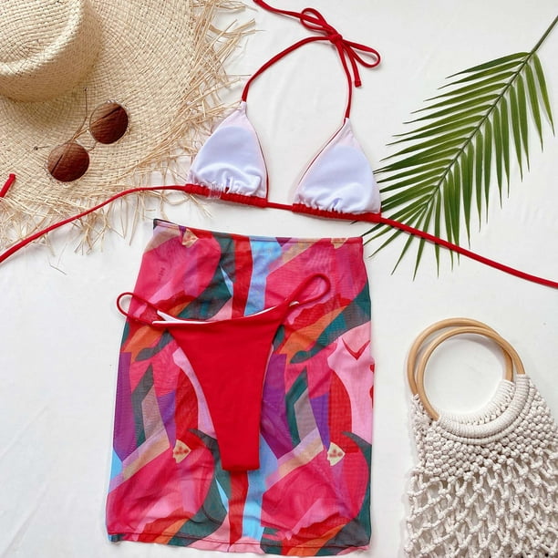 CEHVOM 3Piece Suit Women Skirt Bikini Set Push-Up Pad Swimwear Swimsuit  Beachwear