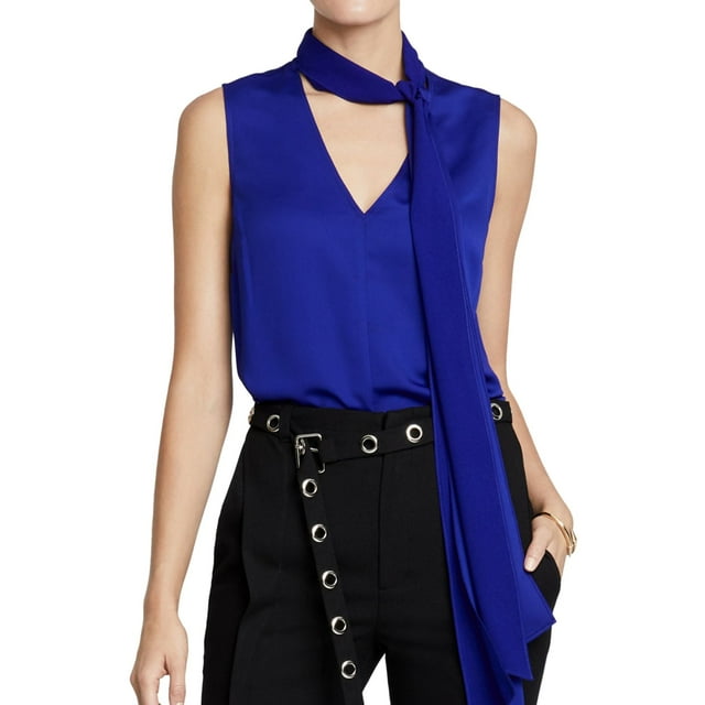 Rachel Roy Womens Tie Neck Pullover Blouse, Blue, Large