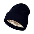 thumbnail image 2 of Gorro de punto con forro de satén para mujer, protección para el cabello, tamaño versátil y elástico. Azul marino, 2 of 9