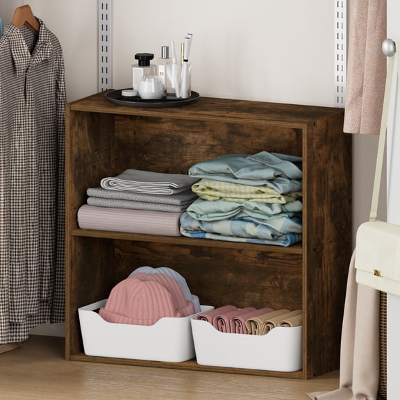 Furinno REED 2-Tier Closet Organizers/Storage with Open Shelves. Amber Pine