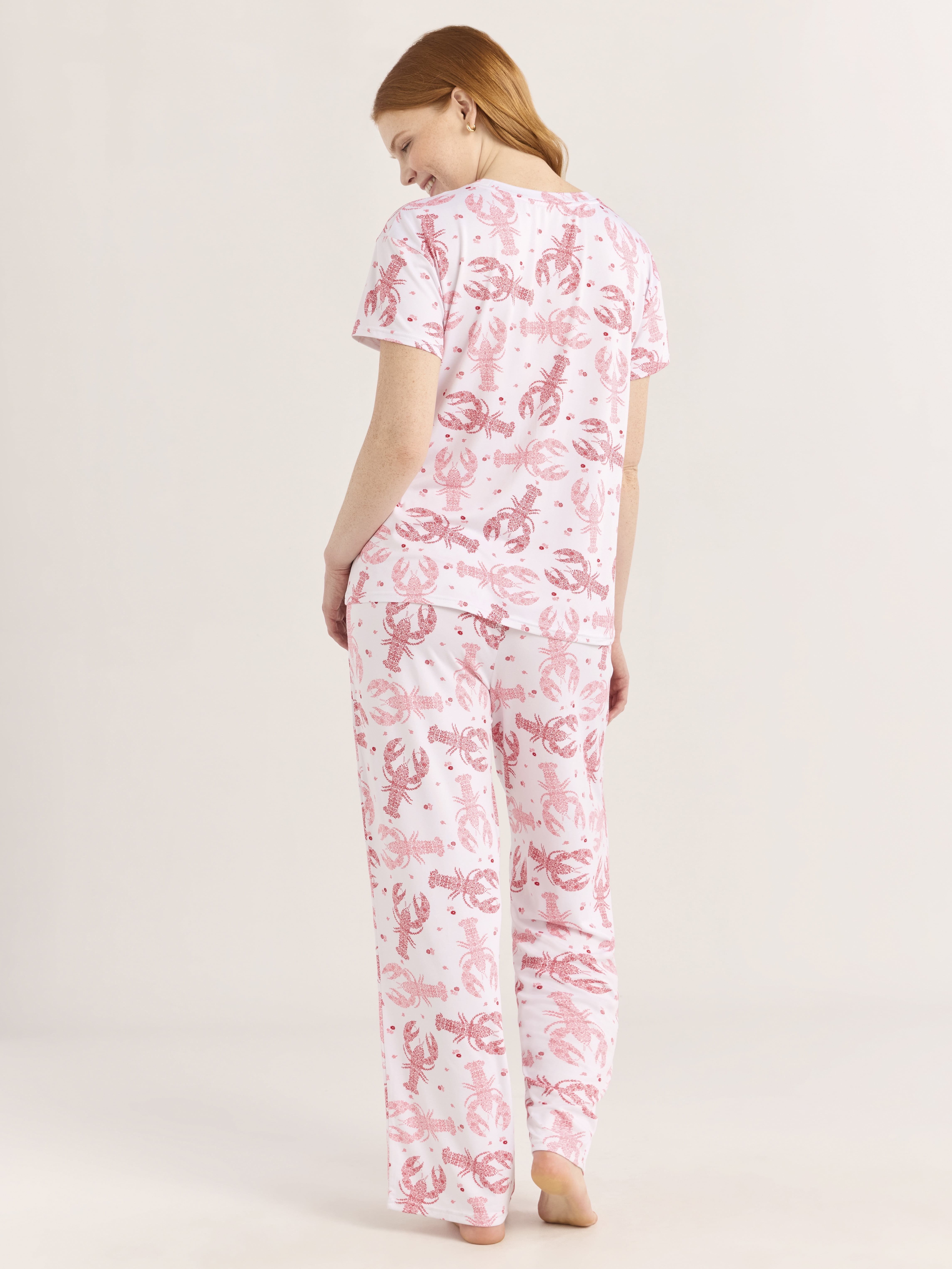 Joyspun Women's Short Sleeve Sleep Top and Open Leg Pants Pajama Set, 2-Piece, Sizes XS-3X