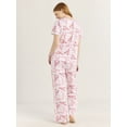 thumbnail image 4 of Joyspun Women's Short Sleeve Sleep Top and Open Leg Pants Pajama Set, 2-Piece, Sizes XS-3X, 4 of 5
