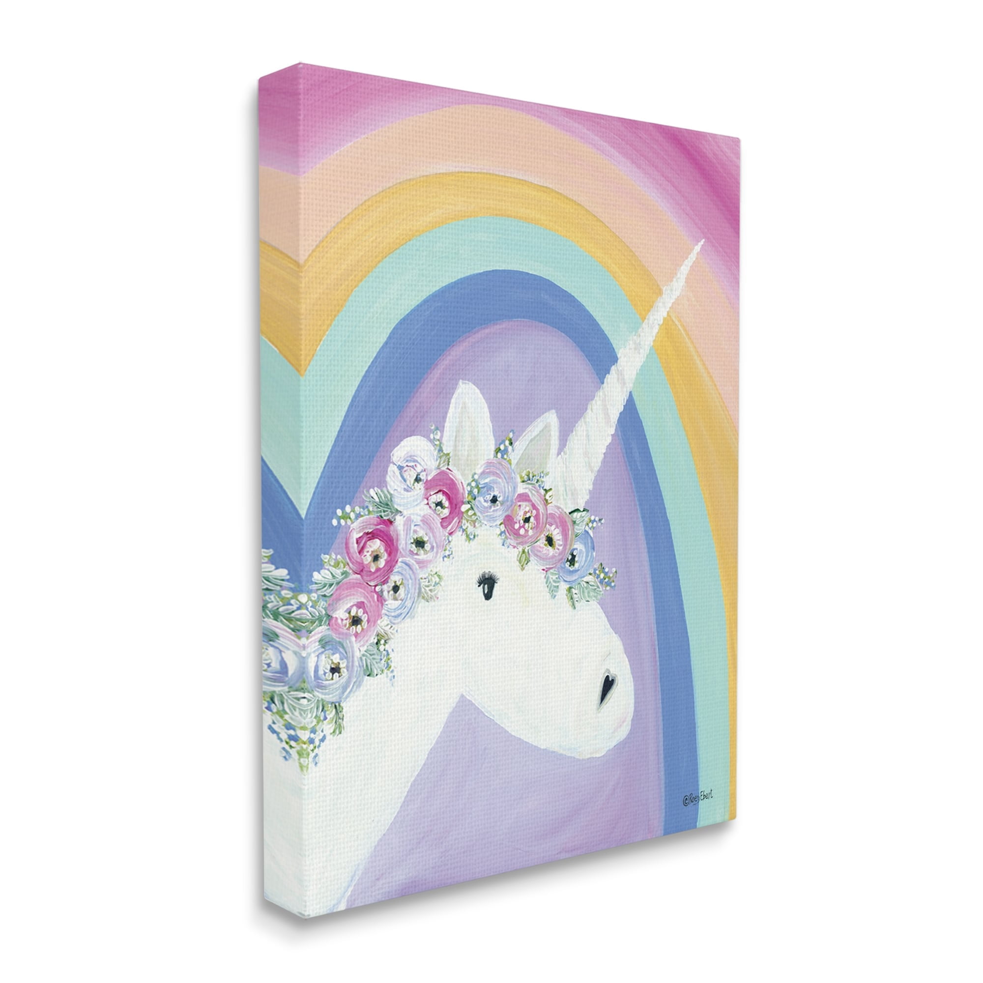 Stupell Industries Flowered Fantasy Unicorn Poppy Crown Rainbow Background ,30 x 40, Design by Roey Ebert
