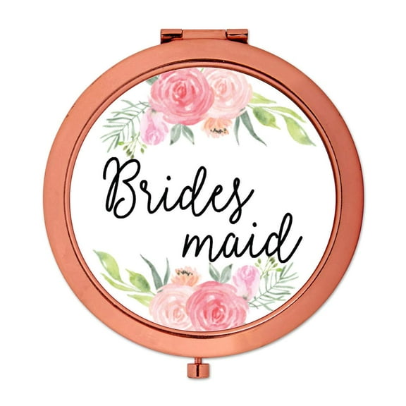 Koyal Wholesale Compact Mirror Bridesmaid Wedding Gift, Rose Gold, Peach and Pink Roses, 1-Pack